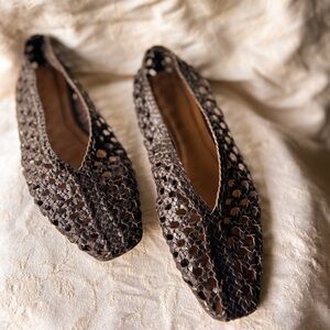 MARGAUX The Woven Paz $325 Dark Brown Leather Flat 43 WIDE US 11